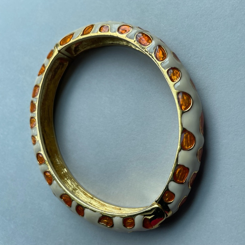 Kenneth Jay Lane Oval Bangle Bracelet, Cloisonné Champleve Enamel, Orange Cream